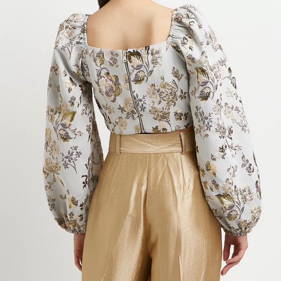 NWT River Island Grey Embroidered Puff Sleeve Top sz US 12 - Picture 4 of 5